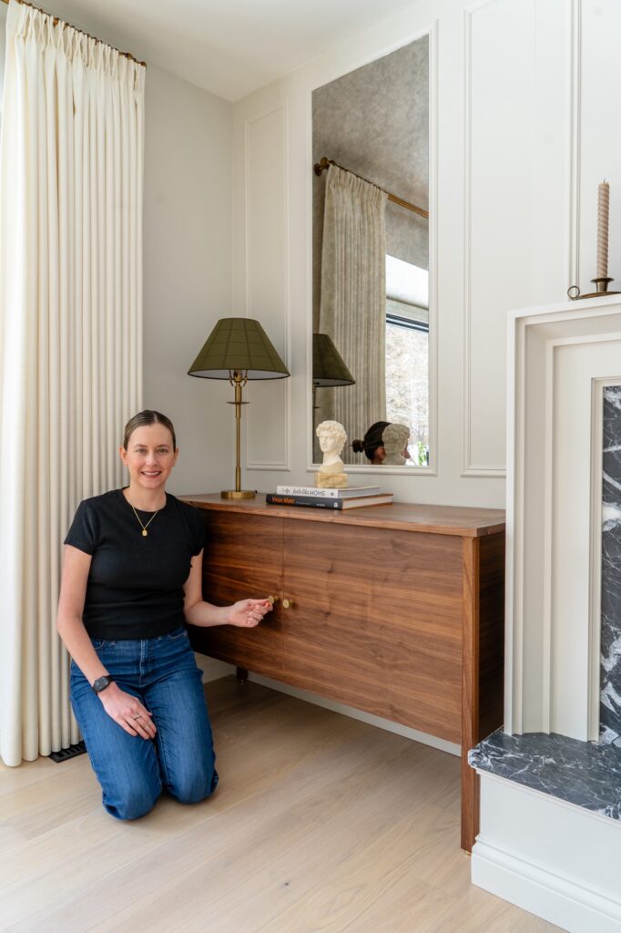 walnut storage cabinet reveal