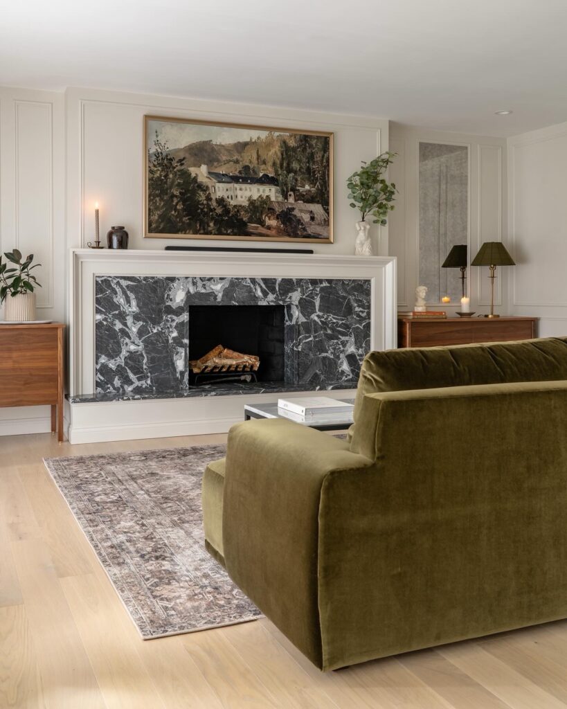 Family Room Fireplace Renovation - Grigio Michelangelo Dolomite Stone